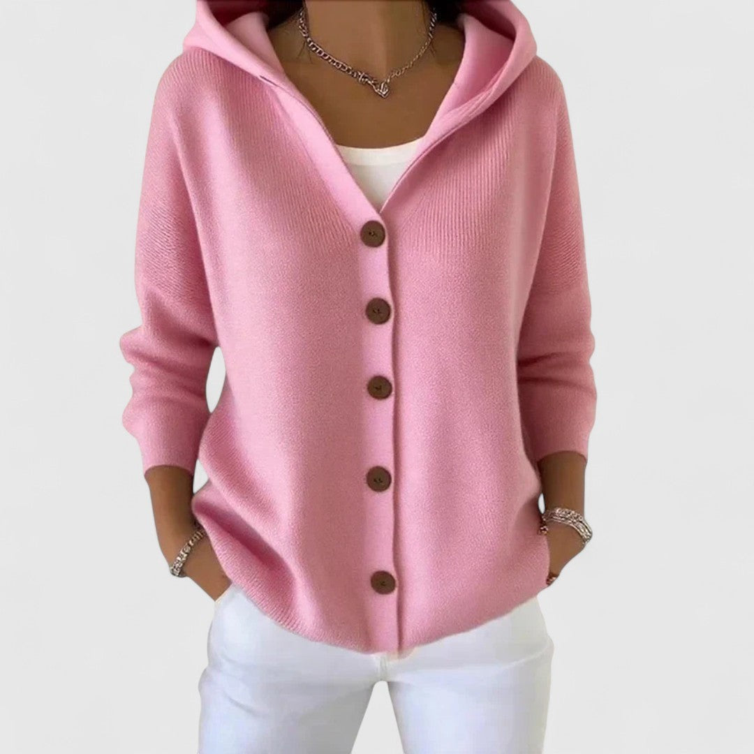 Pink hooded button-front cardigan