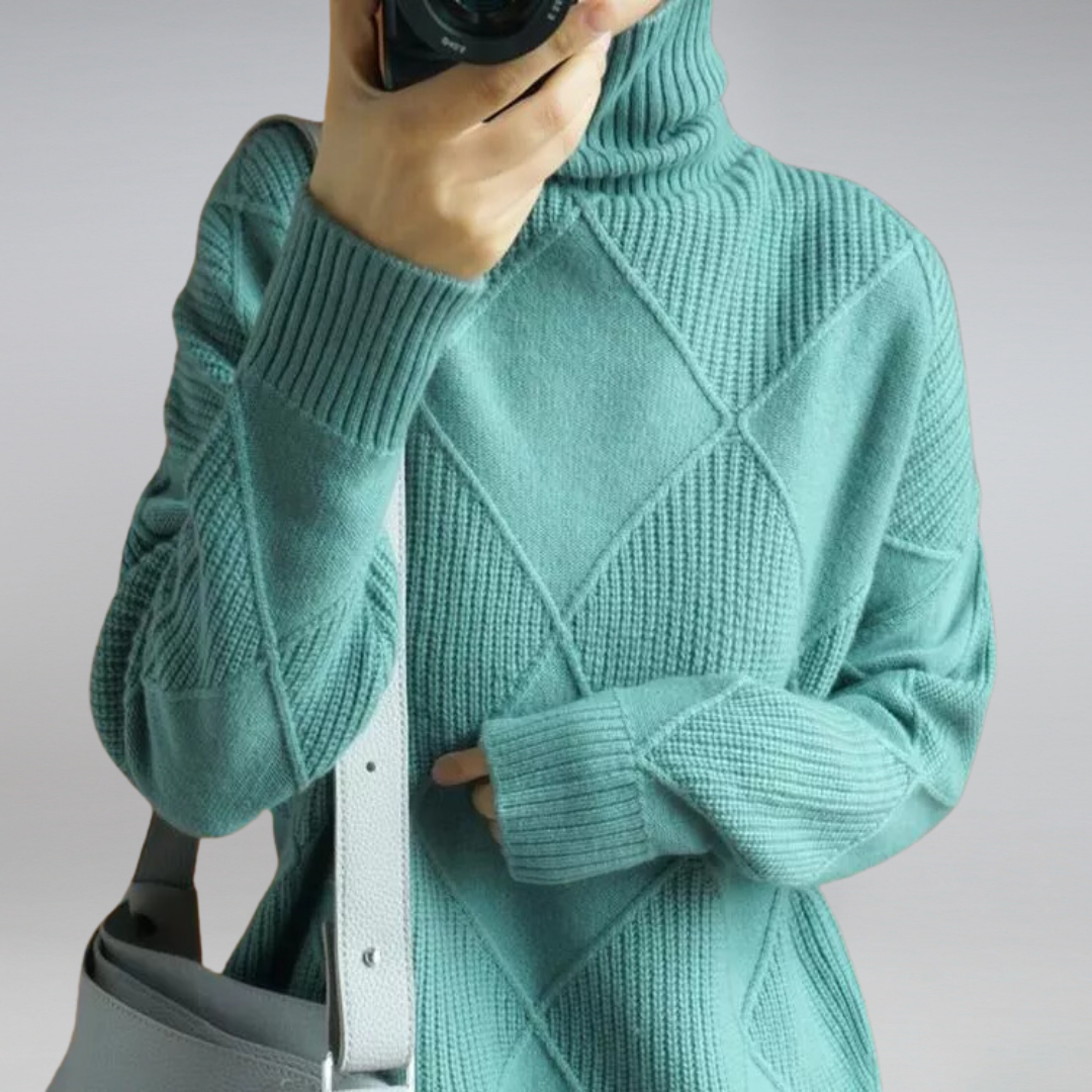 Clara | Diamond Knit Roll Neck Jumper