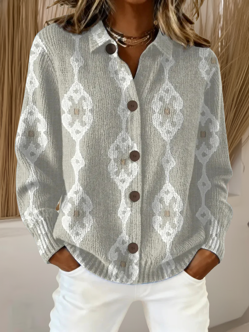 Susanna | Geometric Print Button-Up Knit Cardigan