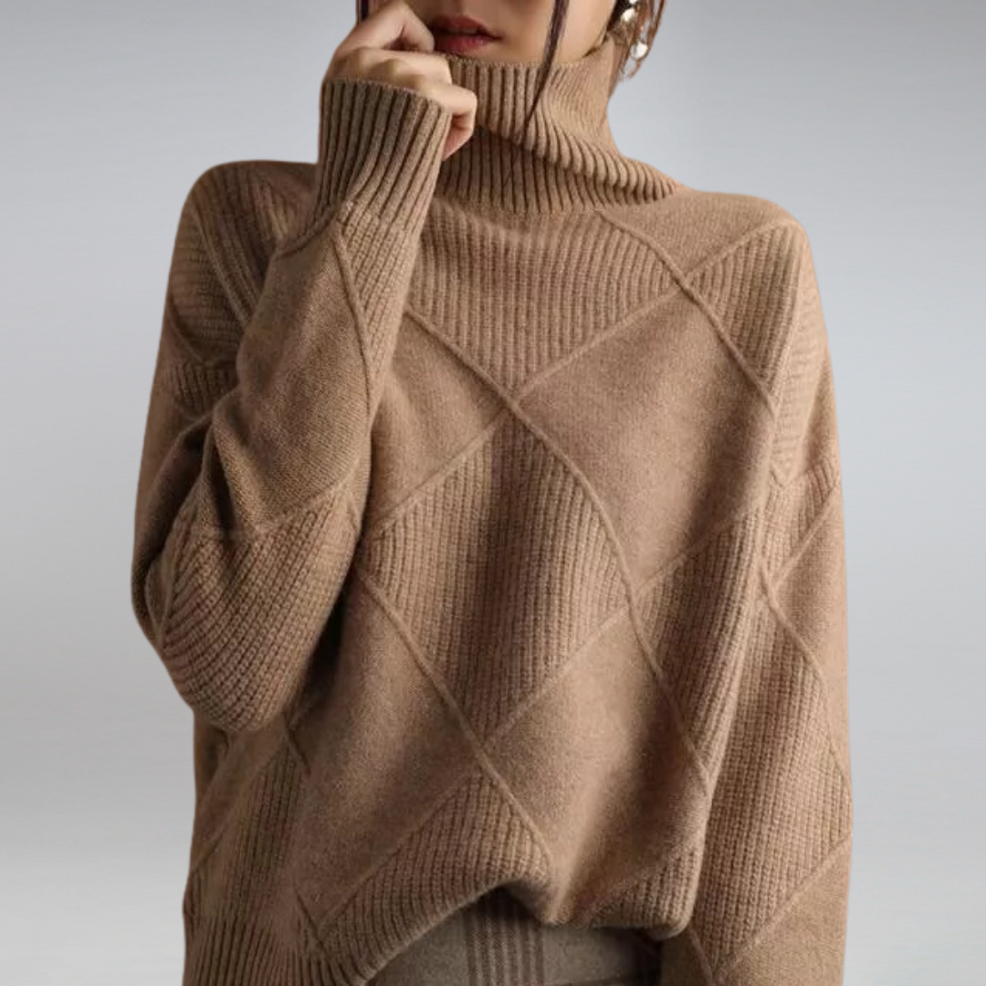 Audrey | Diamond Knit Roll Neck Jumper