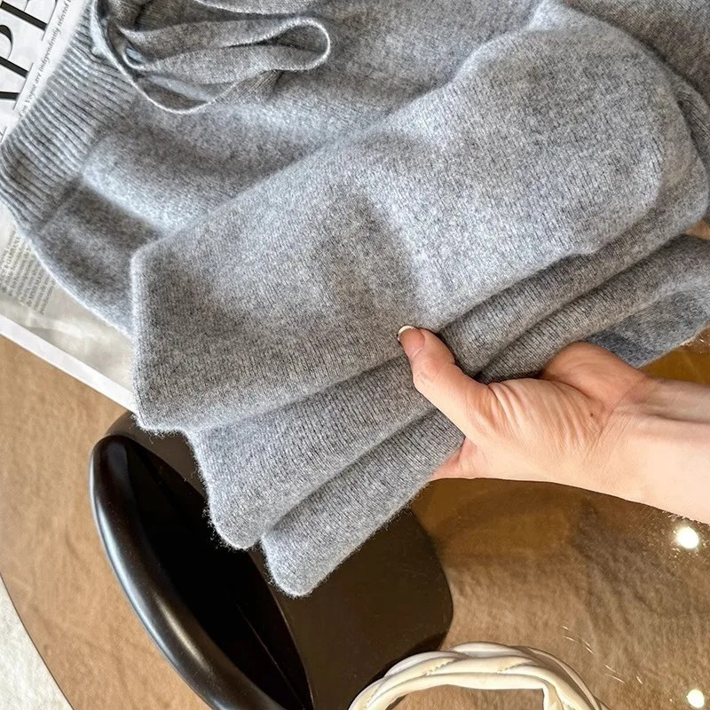 Teresa | Wool Mix Wide Leg Knit Trousers