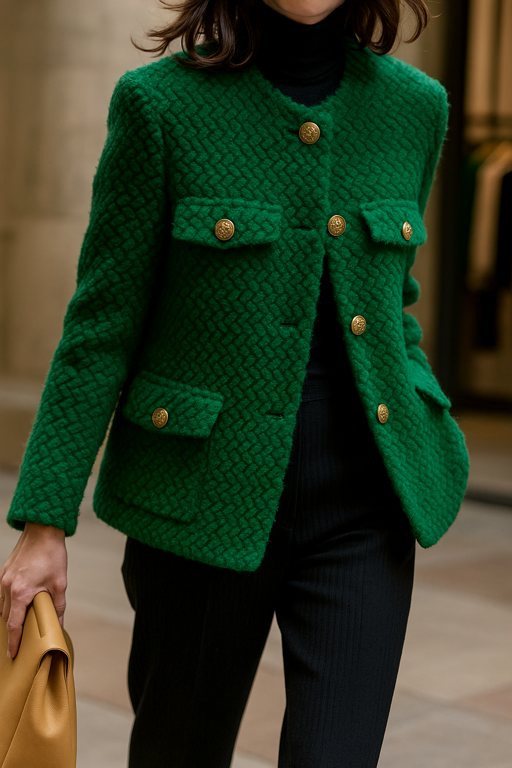 Elspeth | Textured Tweed Gold-Button Jacket