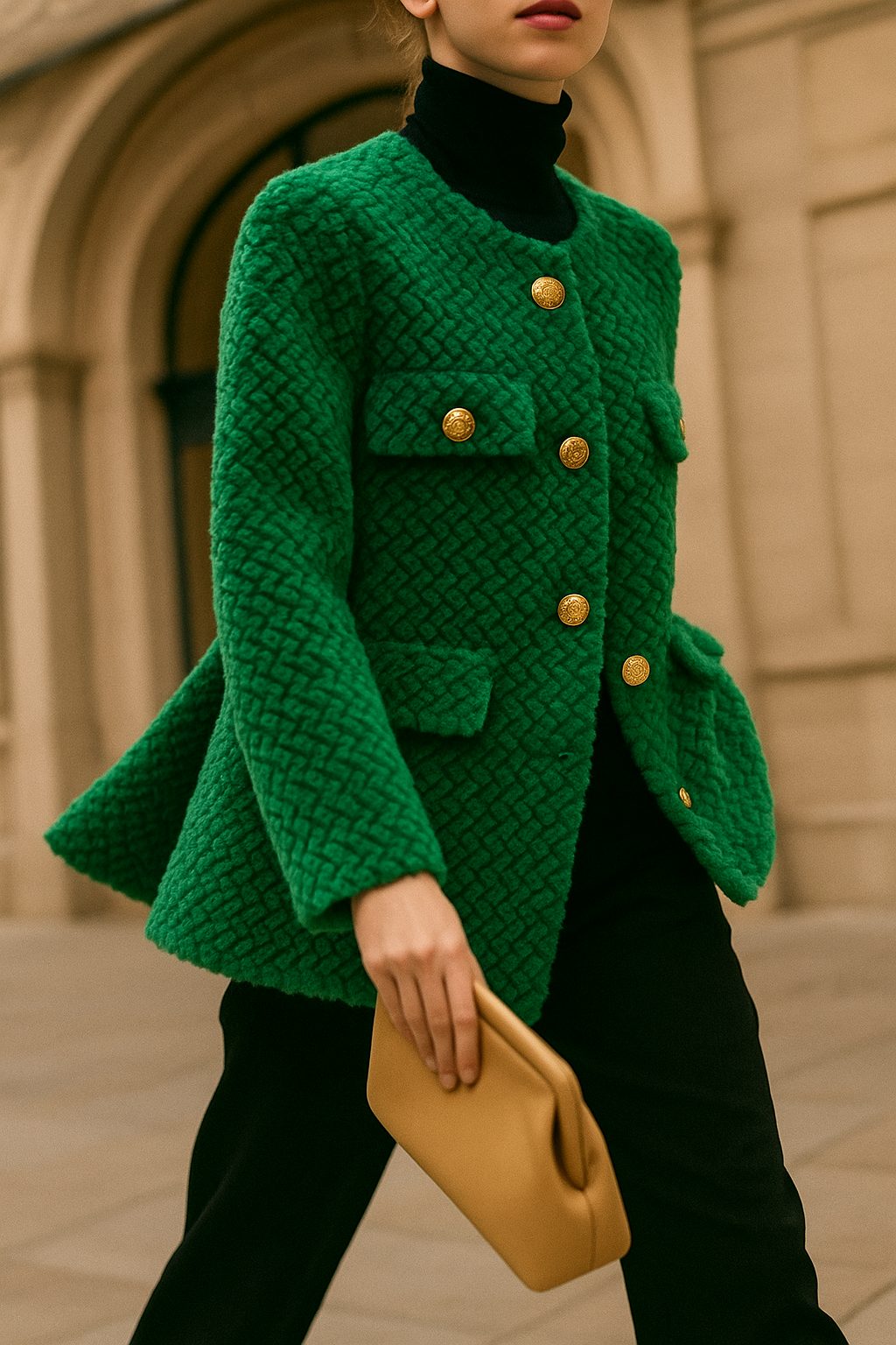 Elspeth | Textured Tweed Gold-Button Jacket