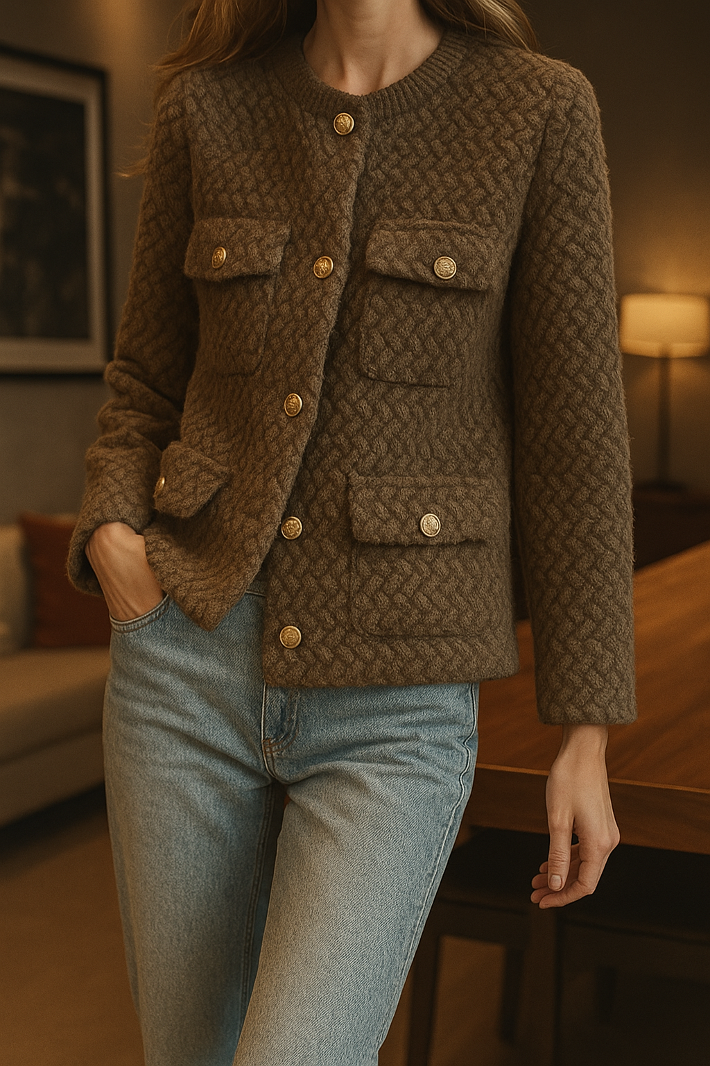 Elspeth | Textured Tweed Gold-Button Jacket