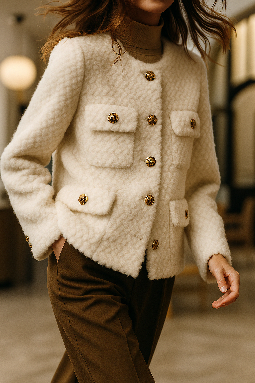 Elspeth | Textured Tweed Gold-Button Jacket