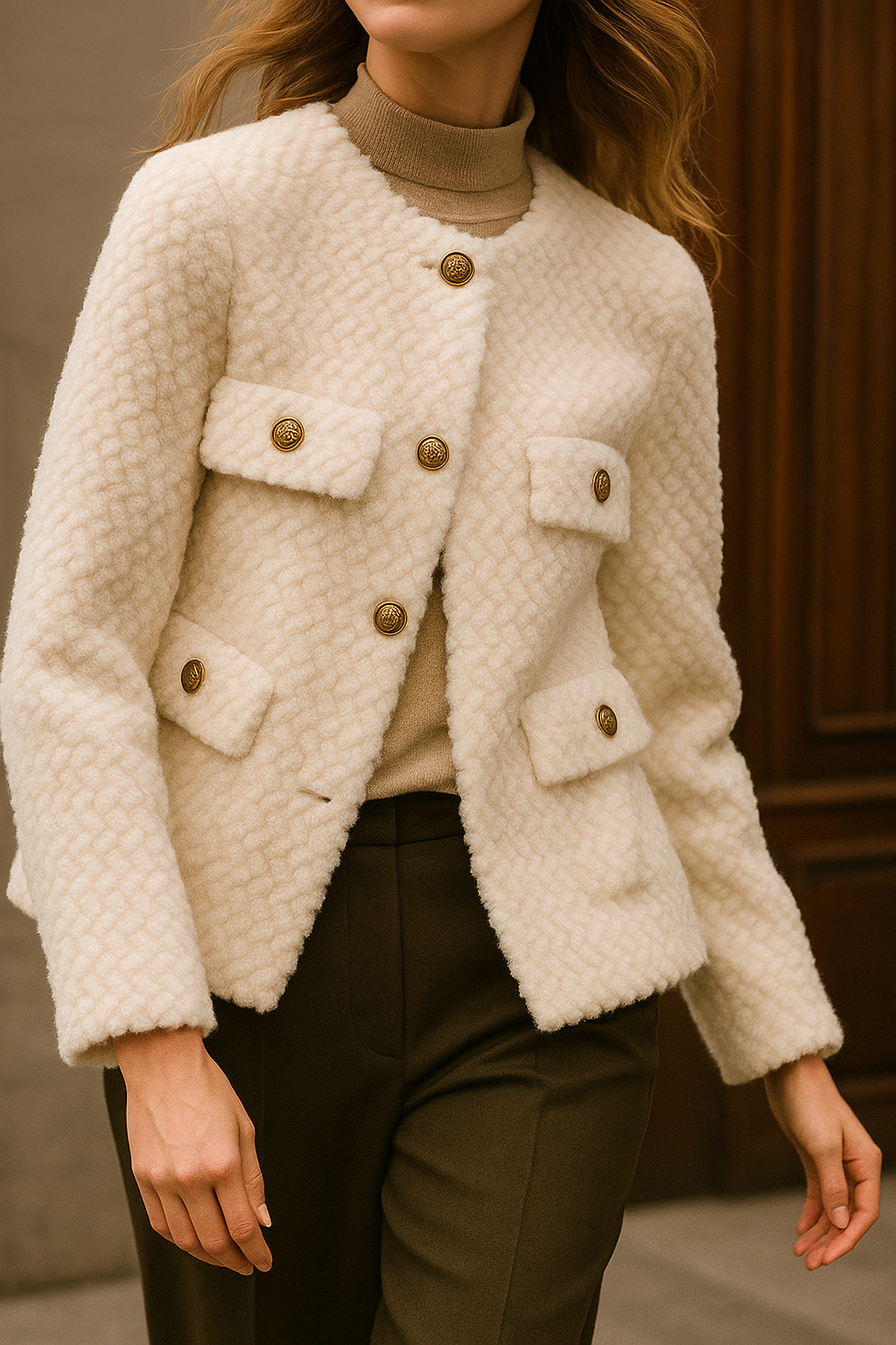 Elspeth | Textured Tweed Gold-Button Jacket