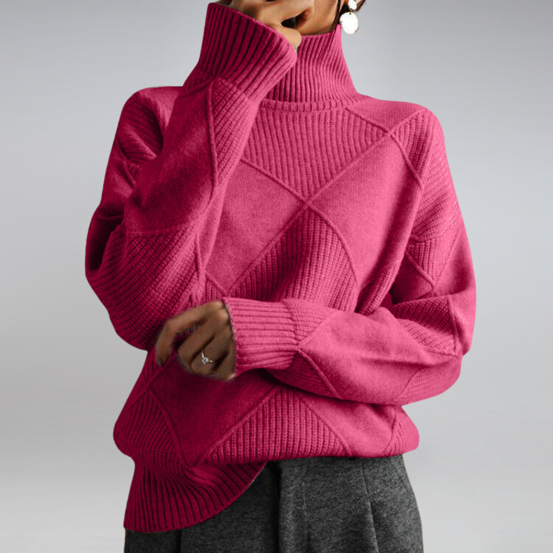 Audrey | Diamond Knit Roll Neck Jumper