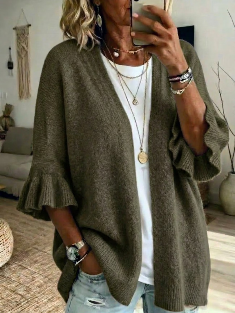 Eudora | Ruffle-Sleeve Open-Front Cardigan