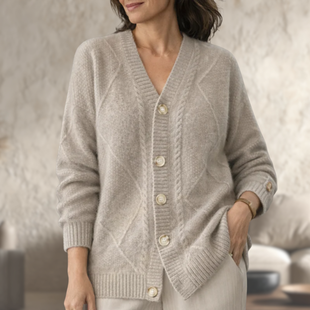 Solveig | Wool Knit V-Neck Button Cardigan