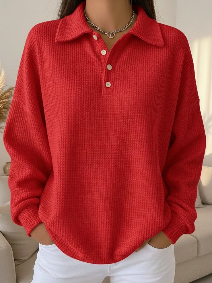 Olive | Waffle Knit Polo Top