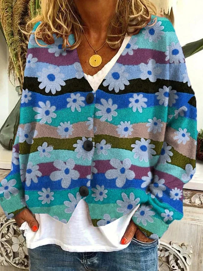 Ivy | Floral Stripe Knit Cardigan
