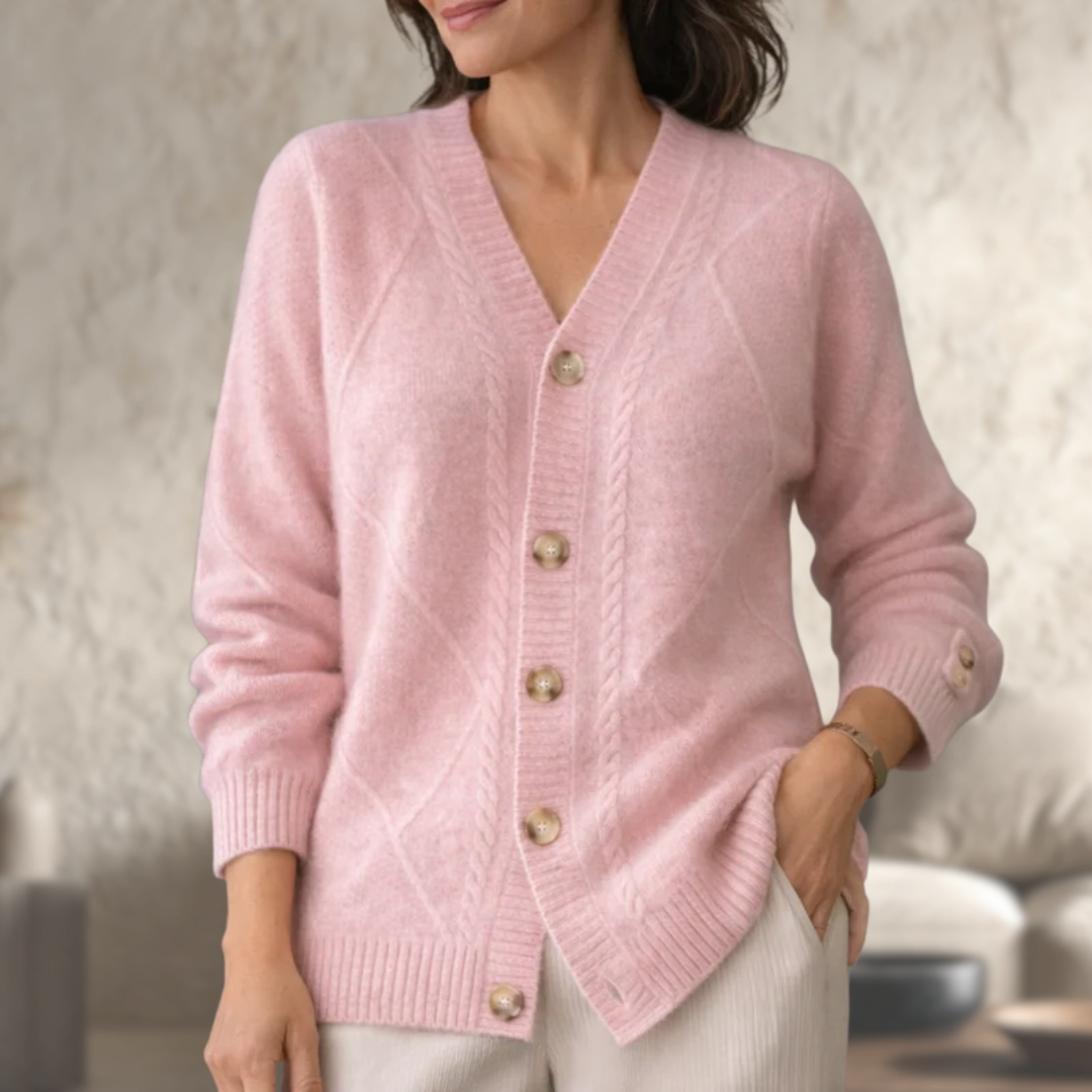 Solveig | Wool Knit V-Neck Button Cardigan