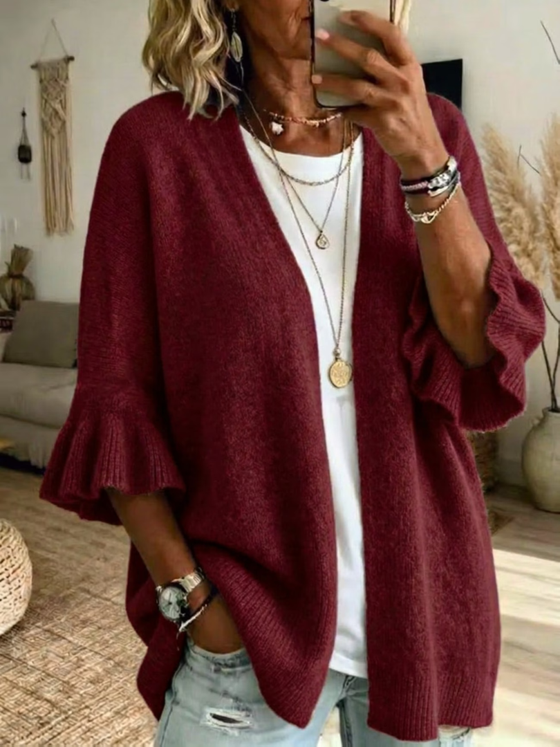 Eudora | Ruffle-Sleeve Open-Front Cardigan