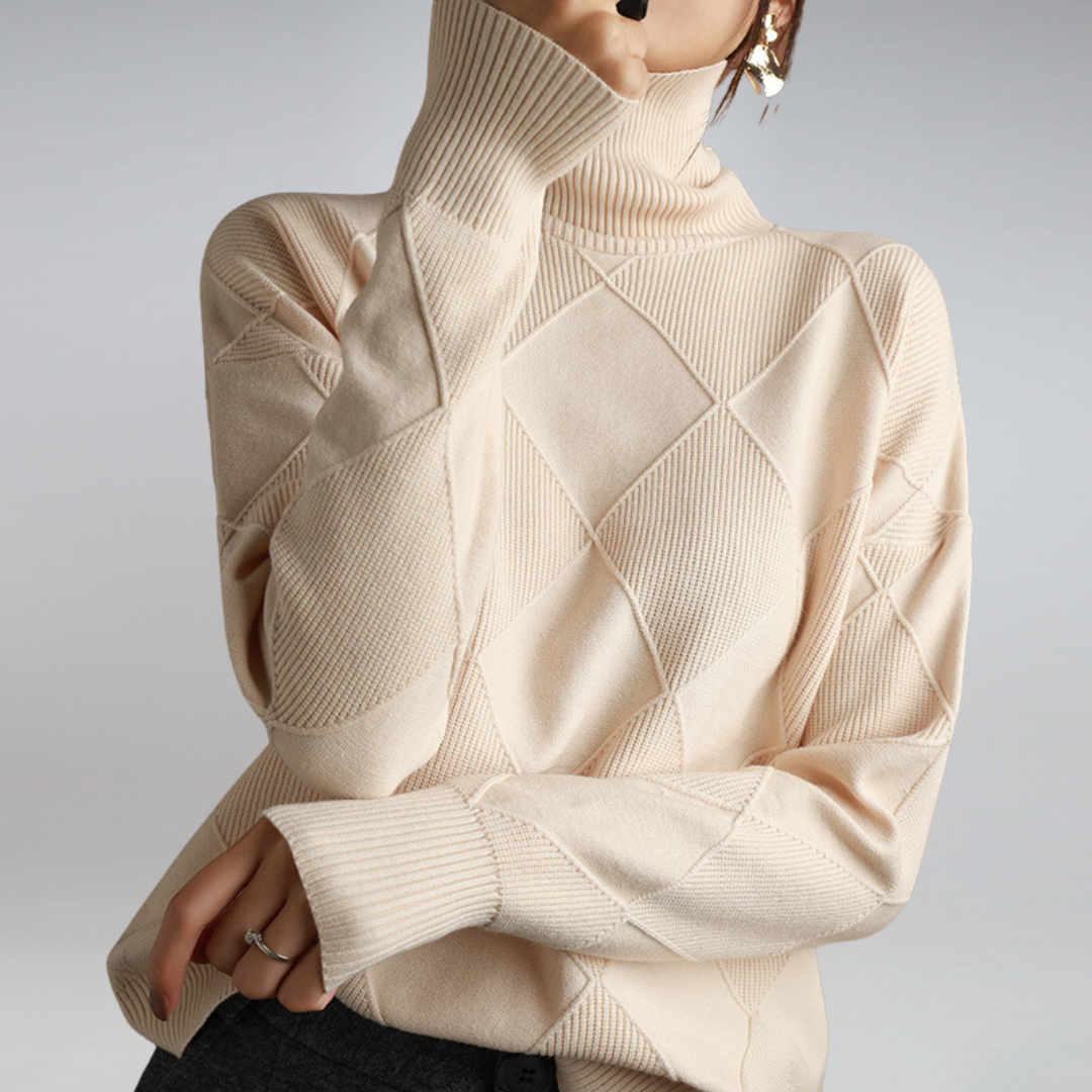 Audrey | Diamond Knit Roll Neck Jumper