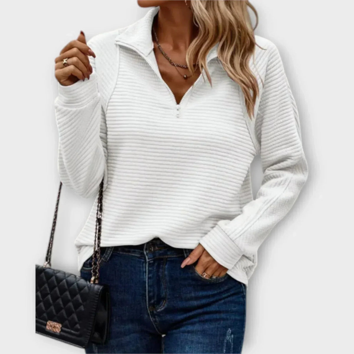 Nina | Ribbed Quarter Zip Sweatshirt