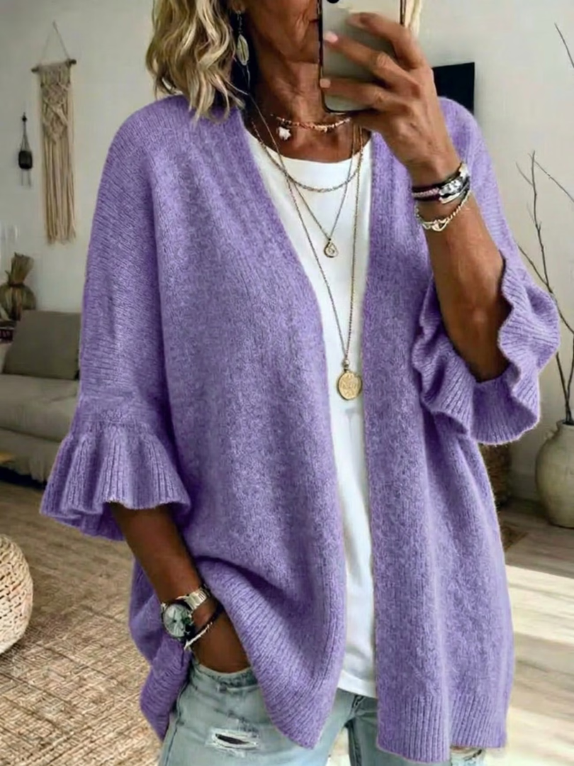 Eudora | Ruffle-Sleeve Open-Front Cardigan