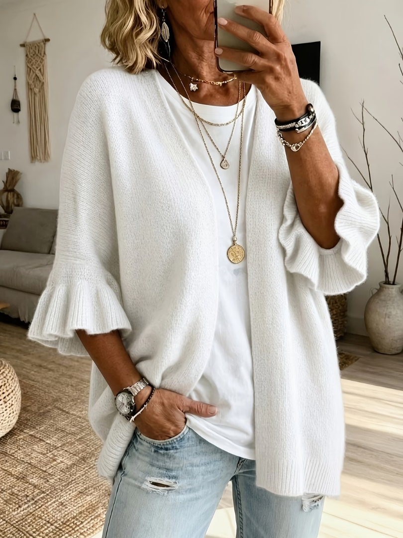 Eudora | Ruffle-Sleeve Open-Front Cardigan
