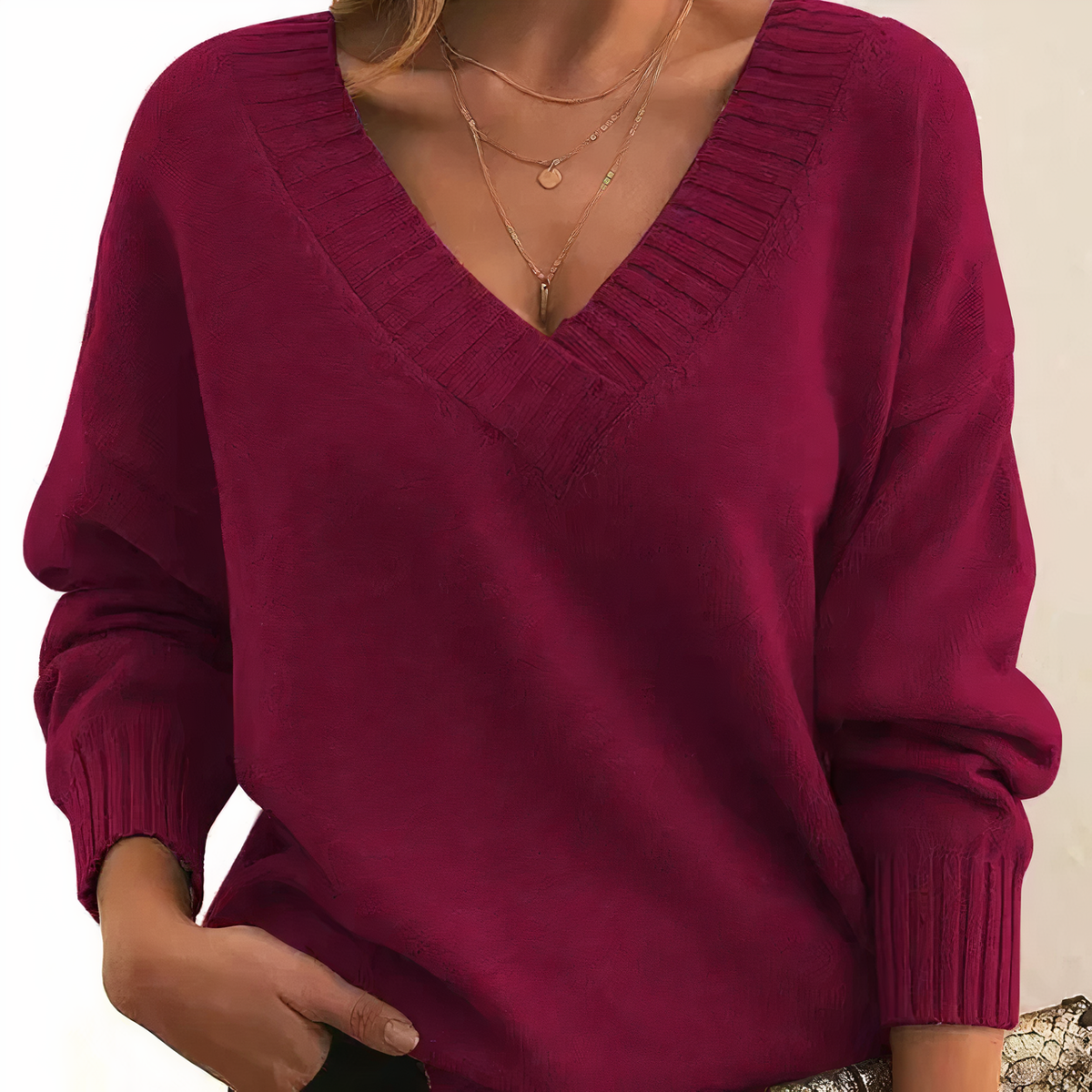 Bridget | Pleated V-Neck Jumper