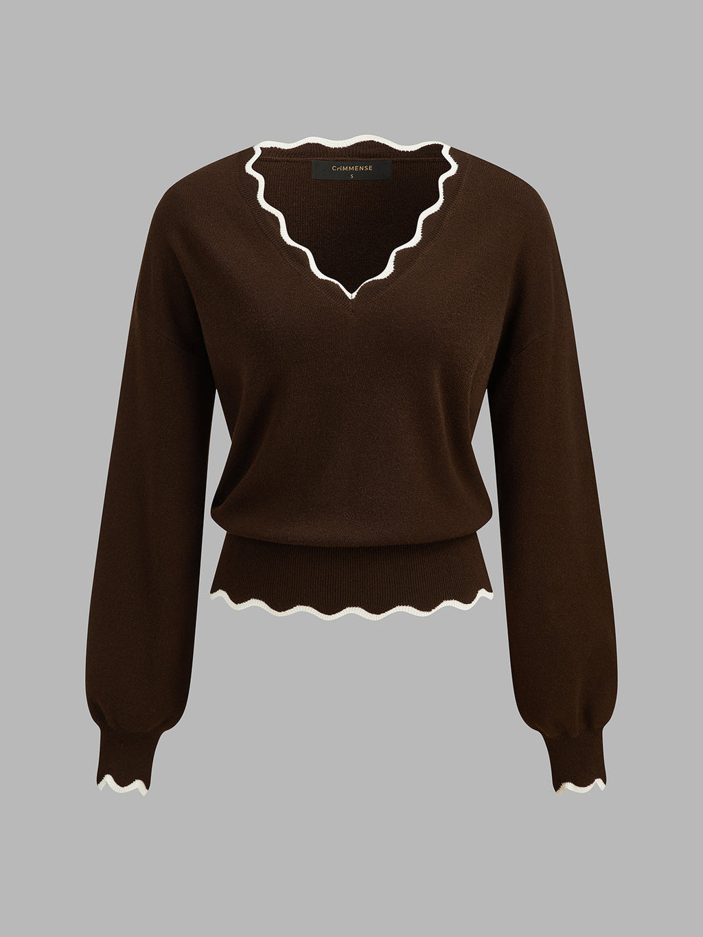 Tessa | Scallop Trim V-Neck Jumper