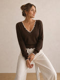 Tessa | Scallop Trim V-Neck Jumper