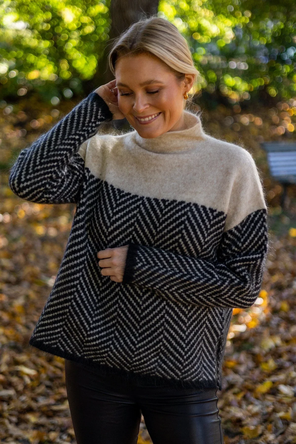 Elsie | Colourblock Herringbone Roll Neck Jumper