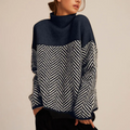 Elsie | Colourblock Herringbone Roll Neck Jumper