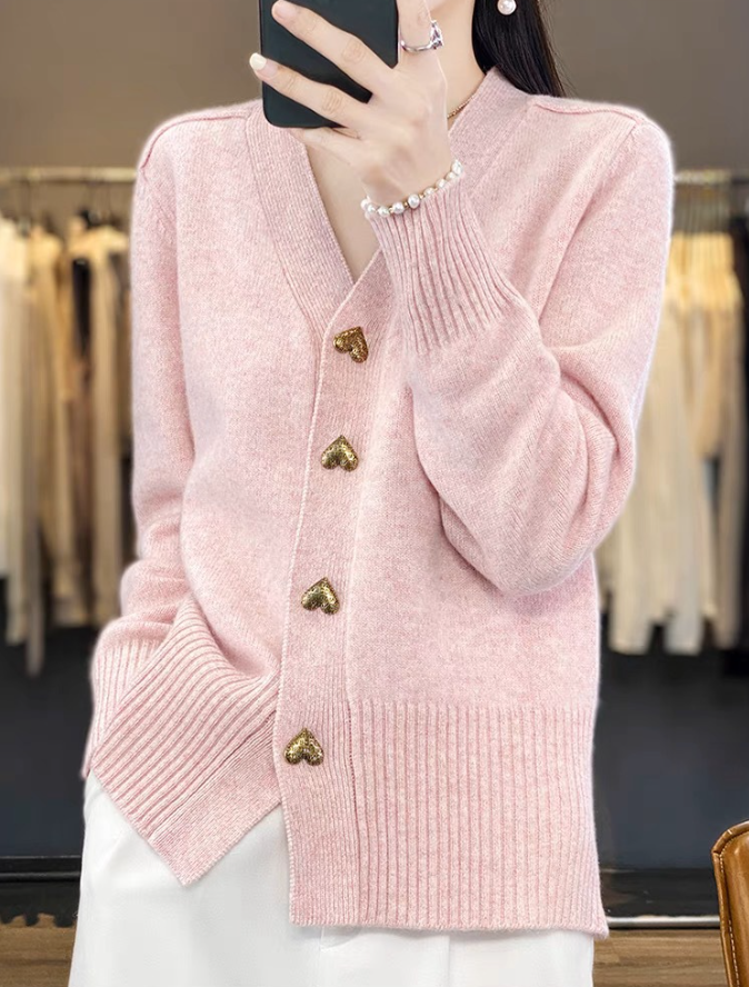 Joyce | Heart Button V-Neck Cardigan