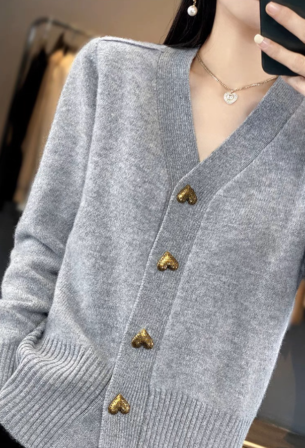 Joyce | Heart Button V-Neck Cardigan
