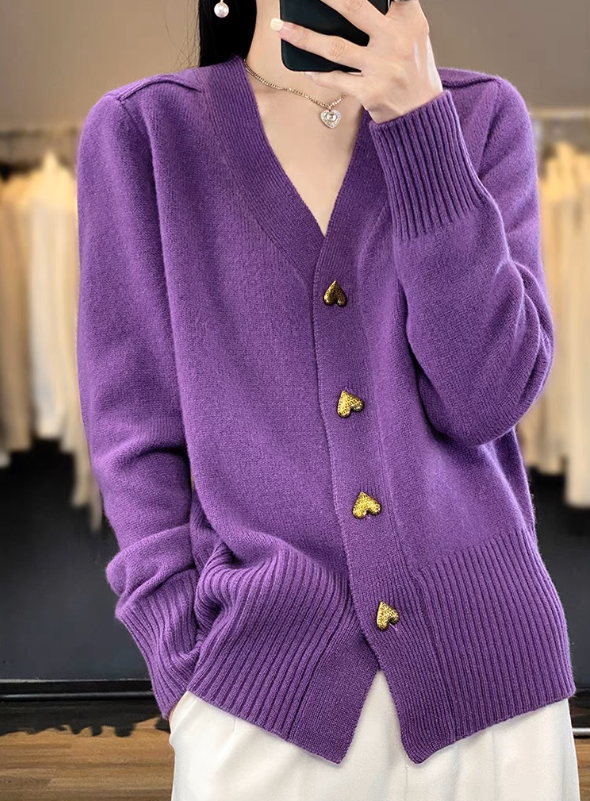 Joyce | Heart Button V-Neck Cardigan