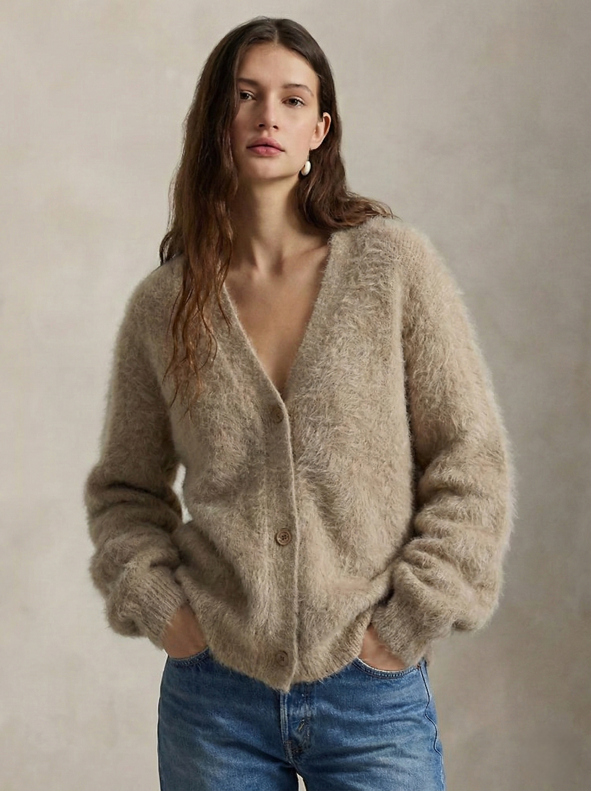 Ernestine | Fluffy V-Neck Button Cardigan