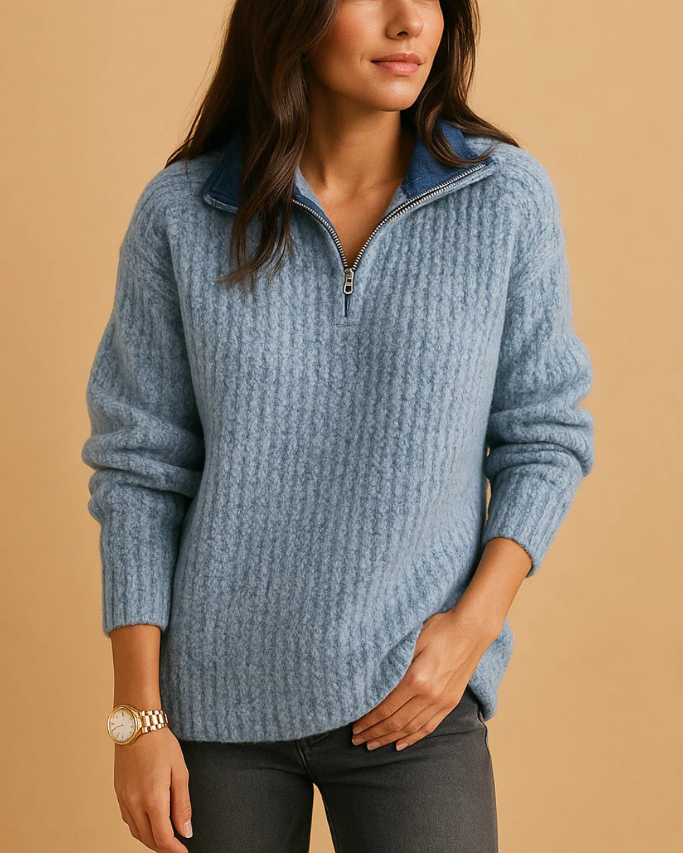 Octavia | Ribbed Half Zip Jumper