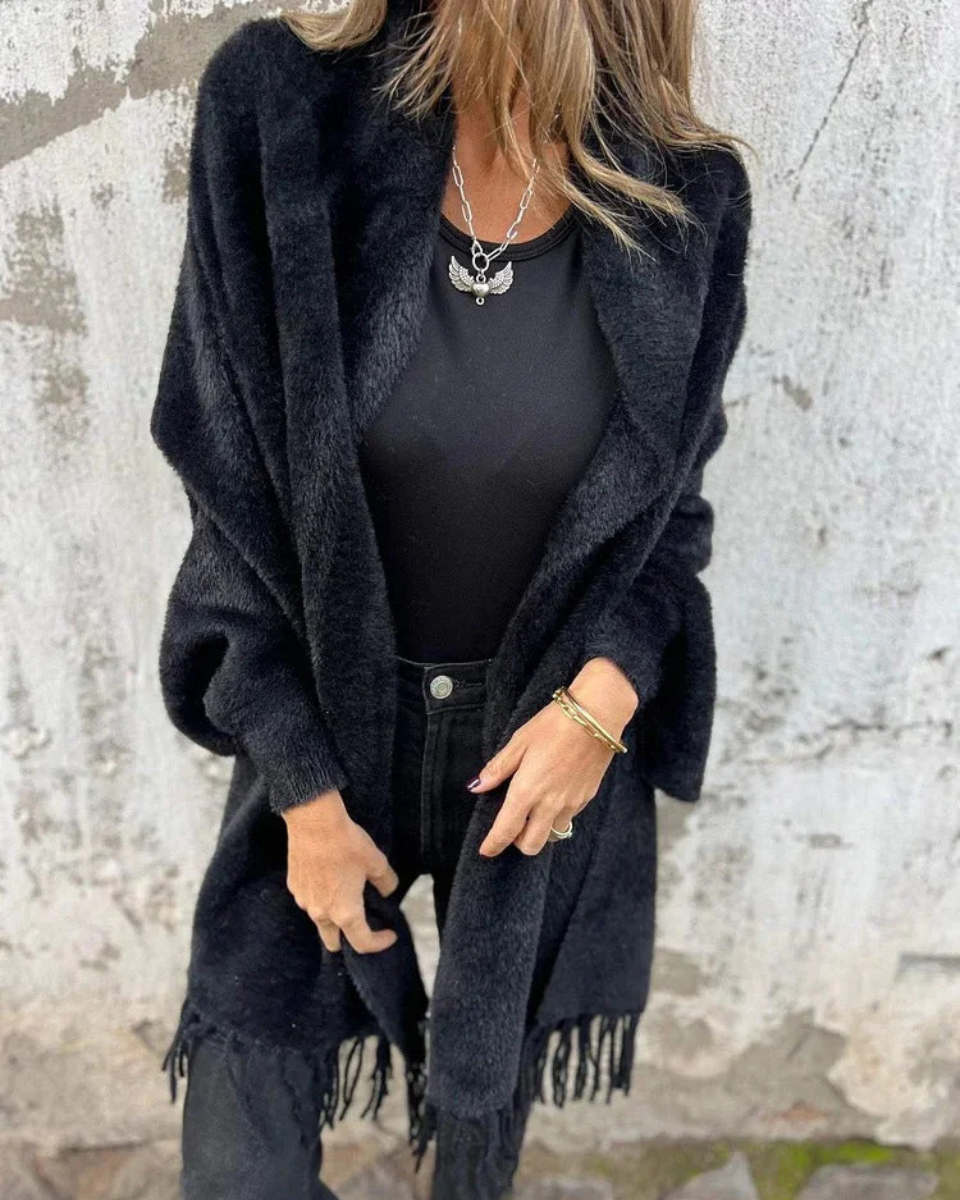 Etta | Brushed Fringe-Hem Cardigan Coat