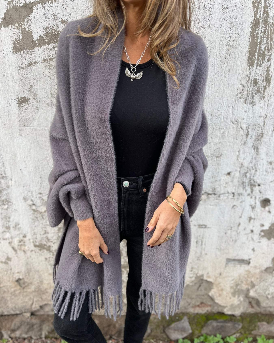 Etta | Brushed Fringe-Hem Cardigan Coat