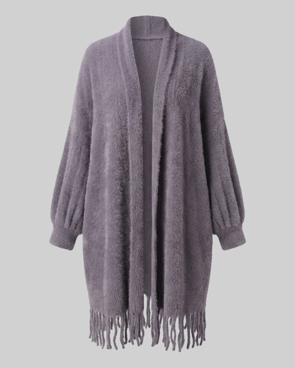 Etta | Brushed Fringe-Hem Cardigan Coat