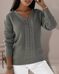 Regina | Wool Cable Knit V-Neck Jumper