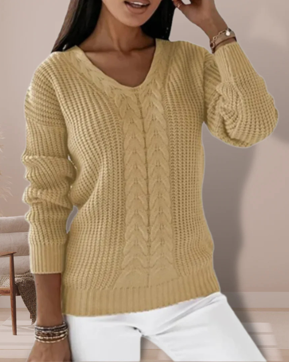 Regina | Wool Cable Knit V-Neck Jumper