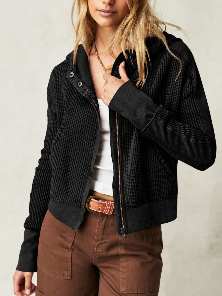Mariel | Waffle Knit Zip-Up Hoodie