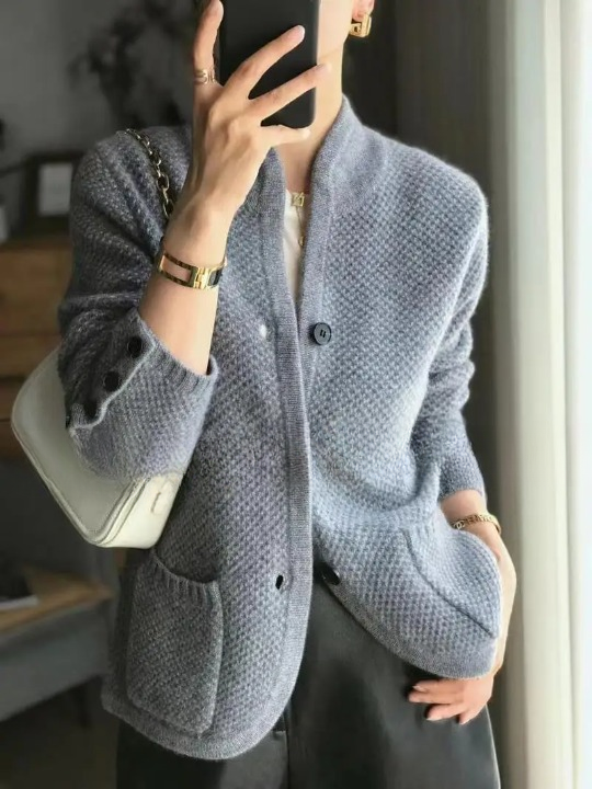 Leonora | Textured Stand Collar Cardigan