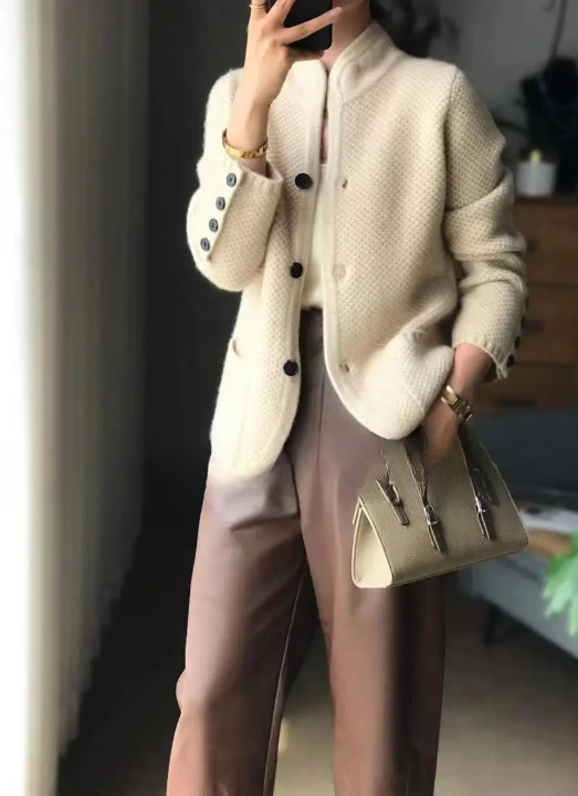 Leonora | Textured Stand Collar Cardigan