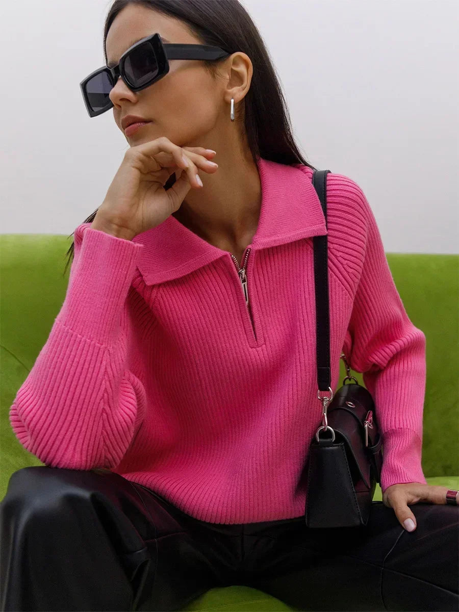 Ruth | Ribbed Zip Neck Jumper