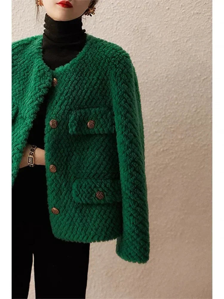 Elspeth | Textured Tweed Gold-Button Jacket