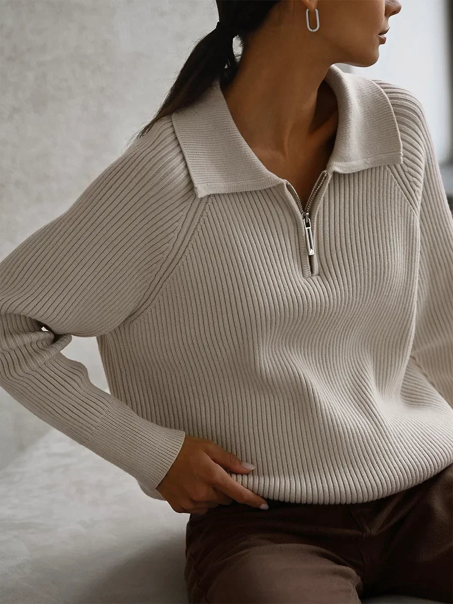 Ruth | Ribbed Zip Neck Jumper