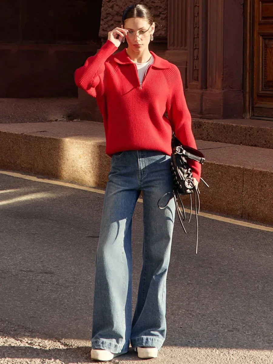 Ruth | Ribbed Zip Neck Jumper