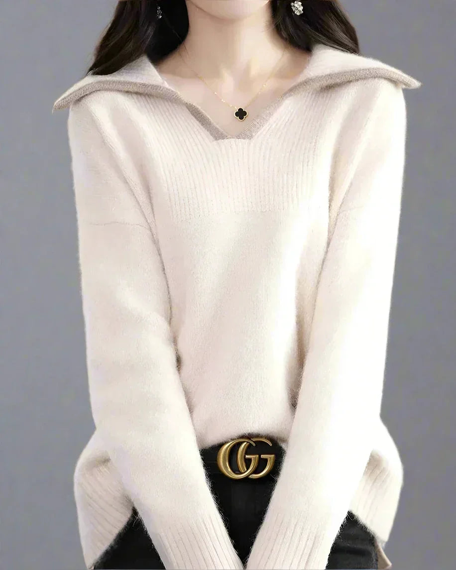 Rowena | Wool Collared V-Neck Jumper