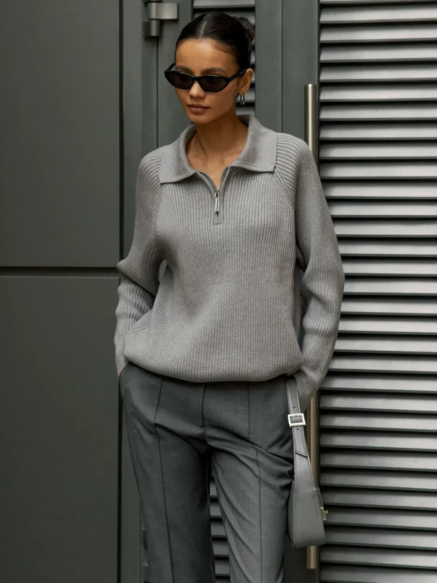 Ruth | Ribbed Zip Neck Jumper