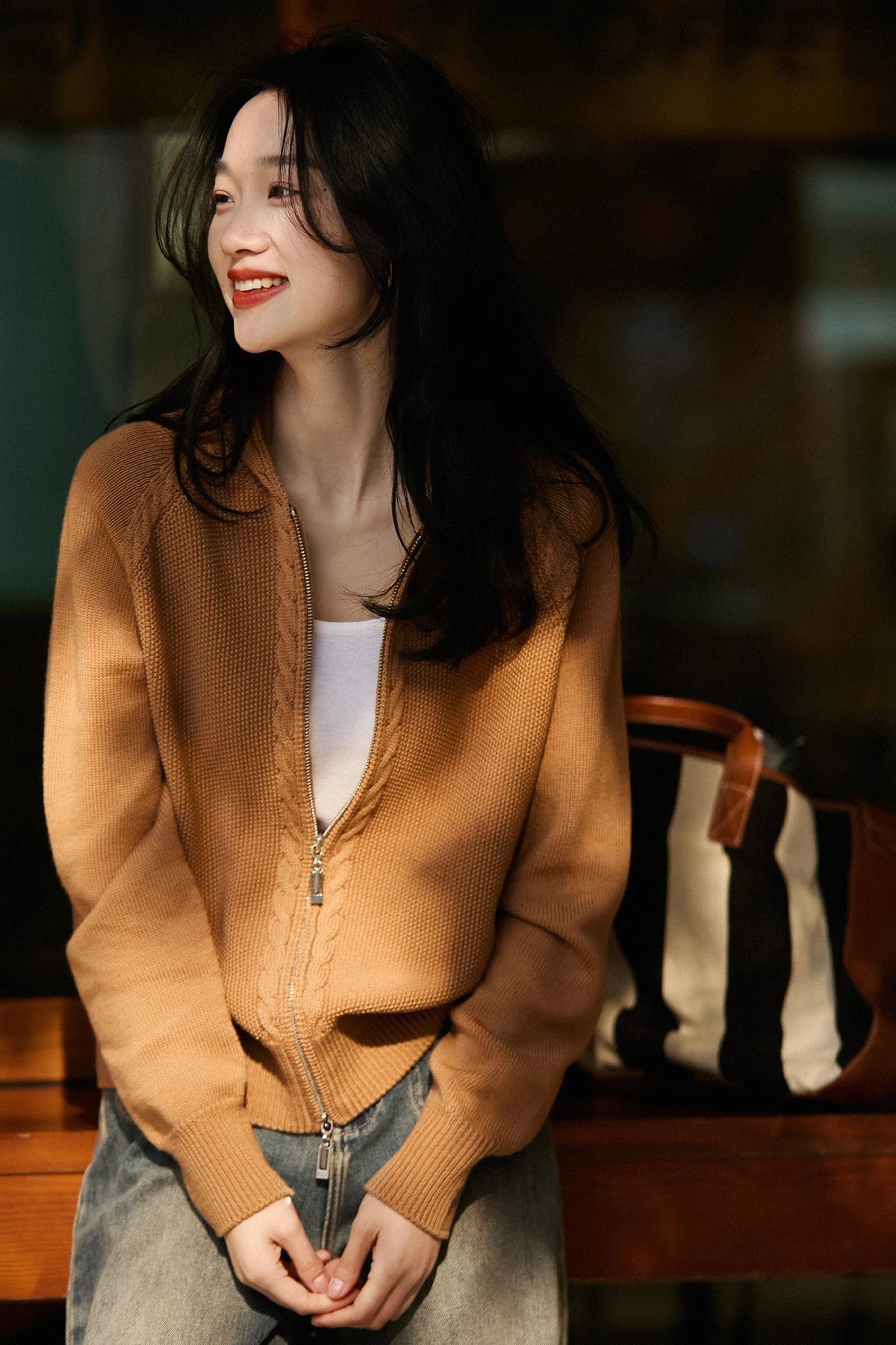 Naomi | Zip-Up Cable Knit Cardigan