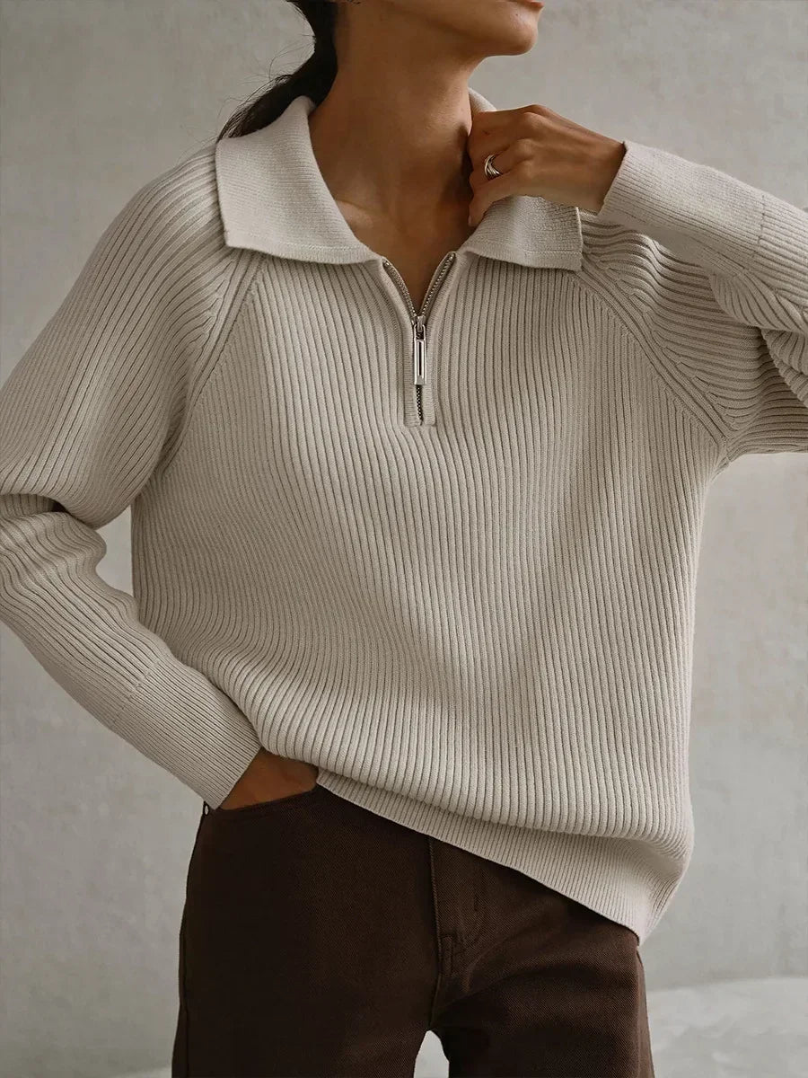 Ruth | Ribbed Zip Neck Jumper
