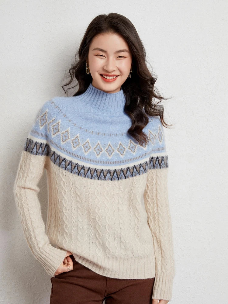 Rachel | Wool Fair Isle Mock Neck Jumper