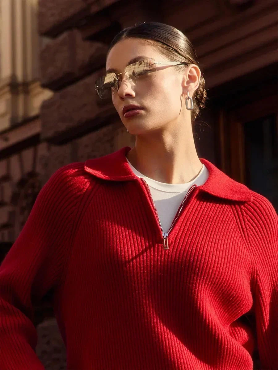 Ruth | Ribbed Zip Neck Jumper