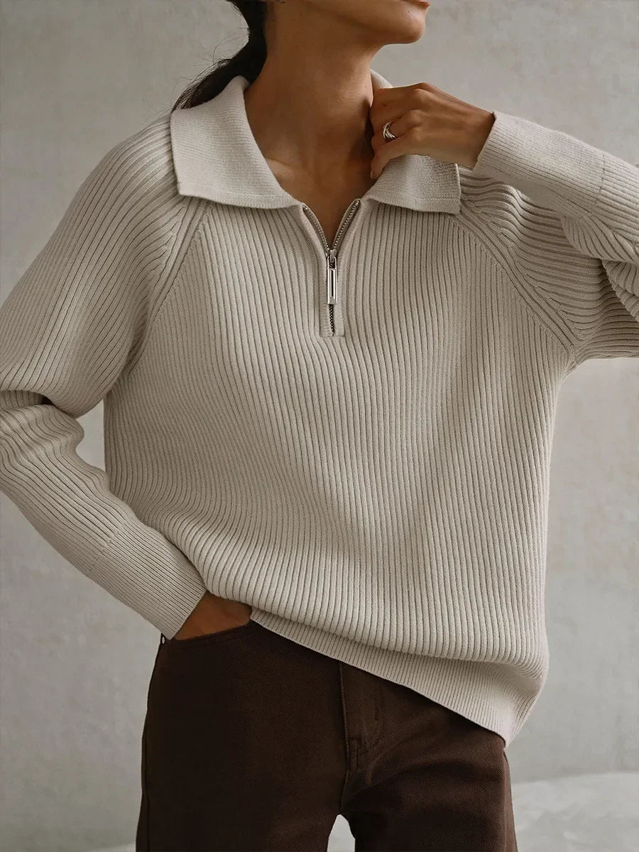 Ruth | Ribbed Zip Neck Jumper
